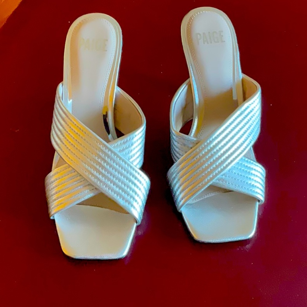 Paige Leather Silver Sandals 7.5m